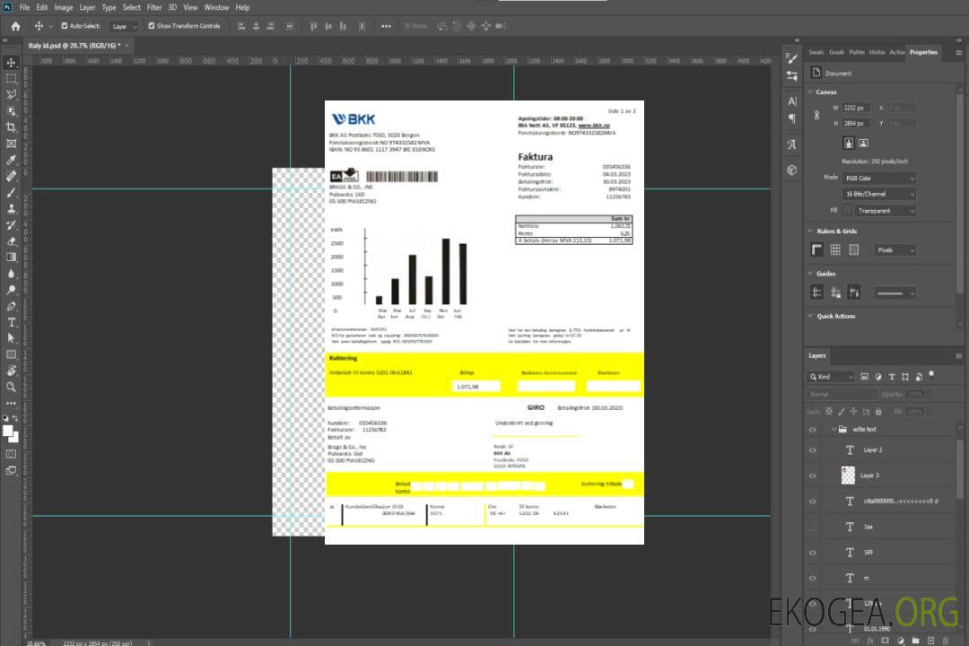 Facture commerciale du service public d'électricité de BKK SCR template